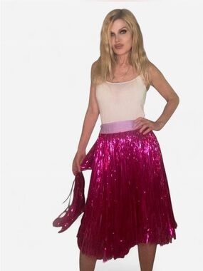 Hawaiian Hula Skirt Hot Pink Metallic Fringe